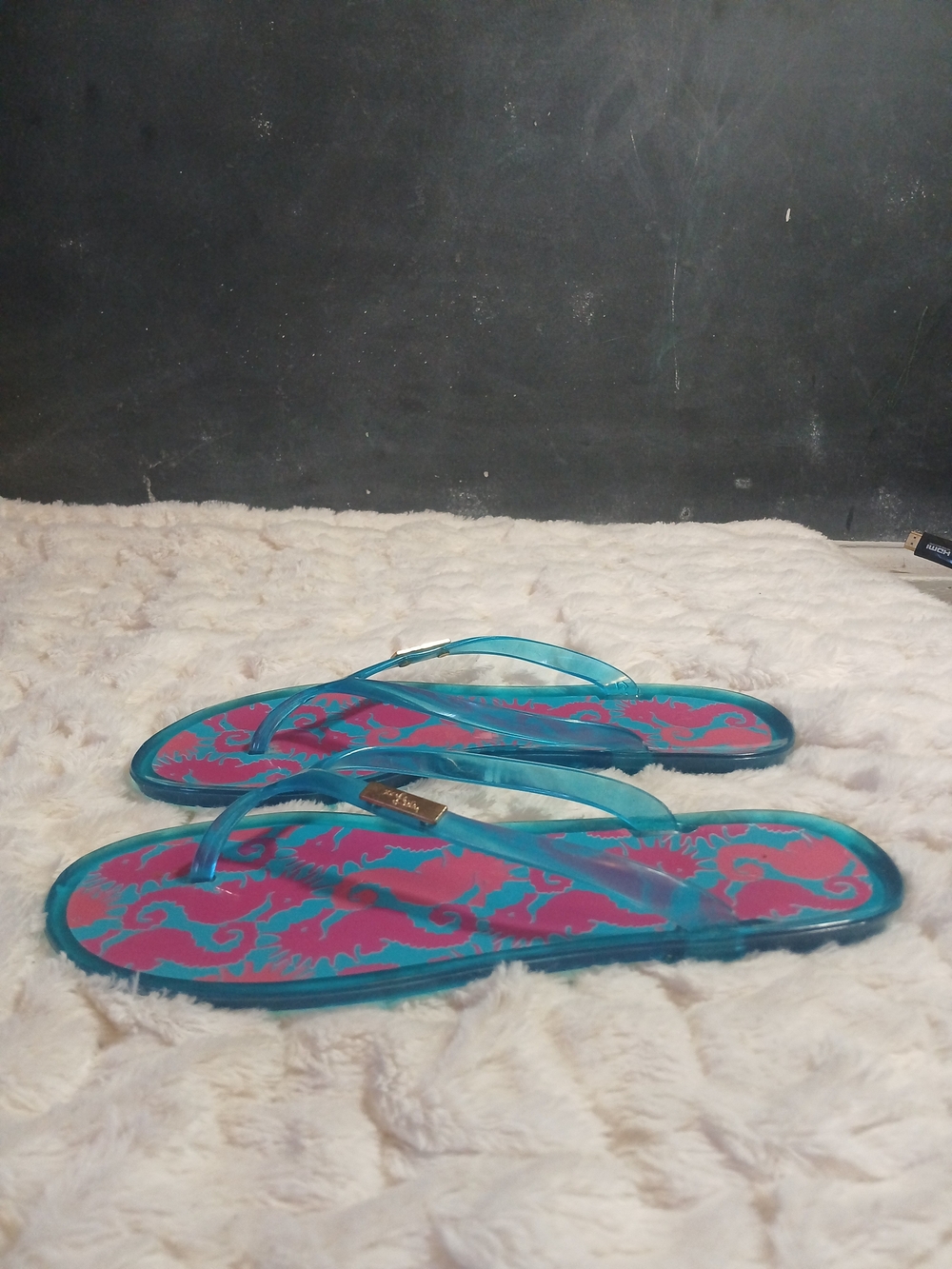 Lily Pulitzer Womens Seahorse Flip Flop Jelly Sandals Teal Pink Size 41 - Picture 3 of 8